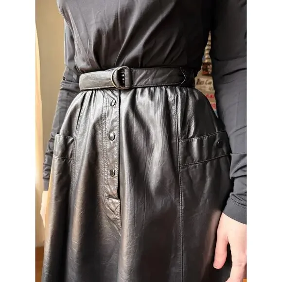 Vintage 70s Saks Fifth Avenue Leather Maxi Skirt | XS 25" - Picture 7 of 8